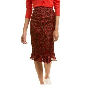 Maje satin red and black floral skirt, never worn, sz 34/00